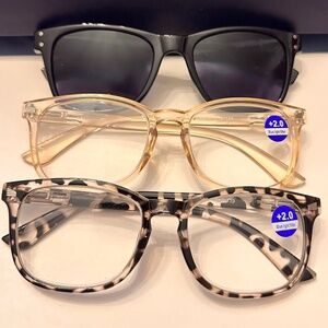New (2) Blue Light Readers + (1) Full Reader Sunglasses +2.0